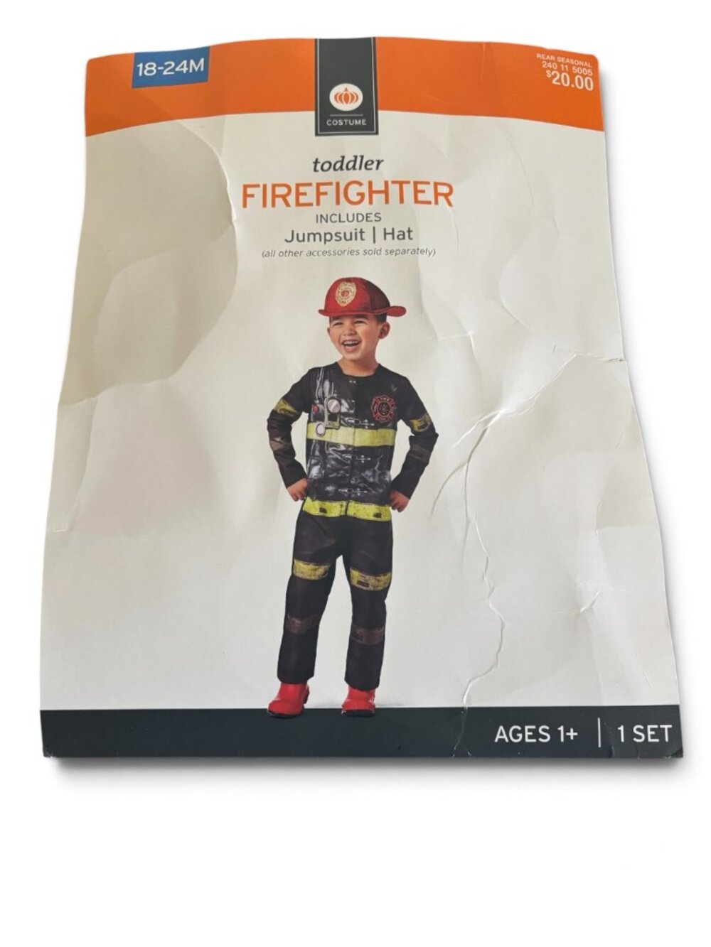NWT Toddler Firefighter Halloween Costume Jumpsuit & Hat Fireman Dress-Up